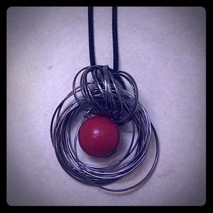 Braided chain necklace red ball and silver